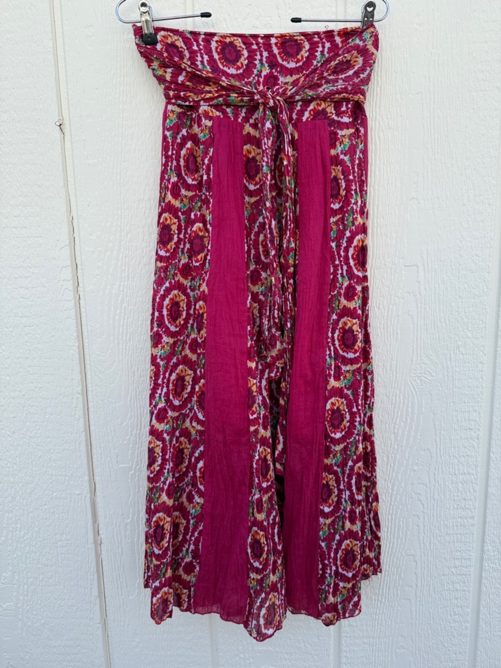 Anthropologie Women’s Sz M Boho Pink Floral Elastic-Waist Skirt Tie Belt Pull On